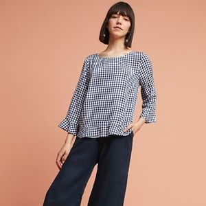 Anthropologie Gingham Ruffle Blouse new